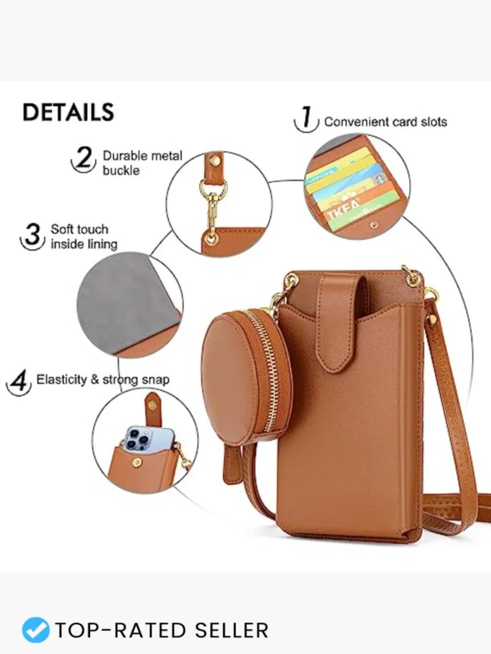 Small Crossbody Cell Phone Purse Vegan Leather RFID Adjustable Strap